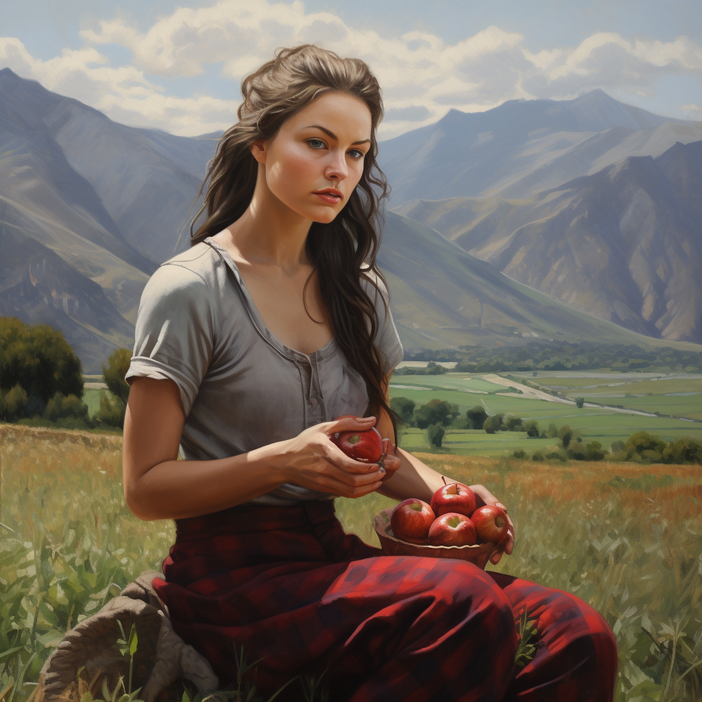 Albanian girl picking apples in a field