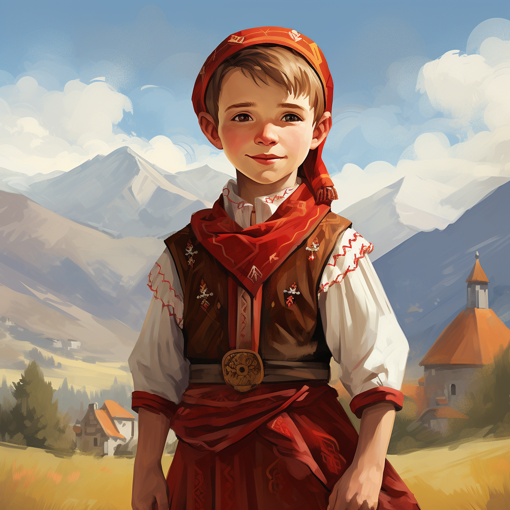 Illustration of Albanian boy in traditional dress