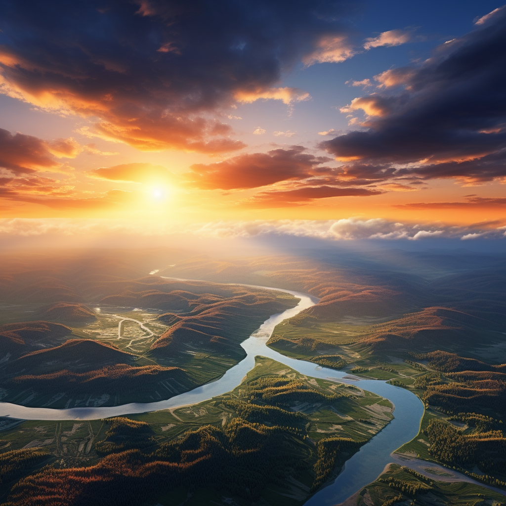 Aerial view of breathtaking sunset over Alberta, Canada