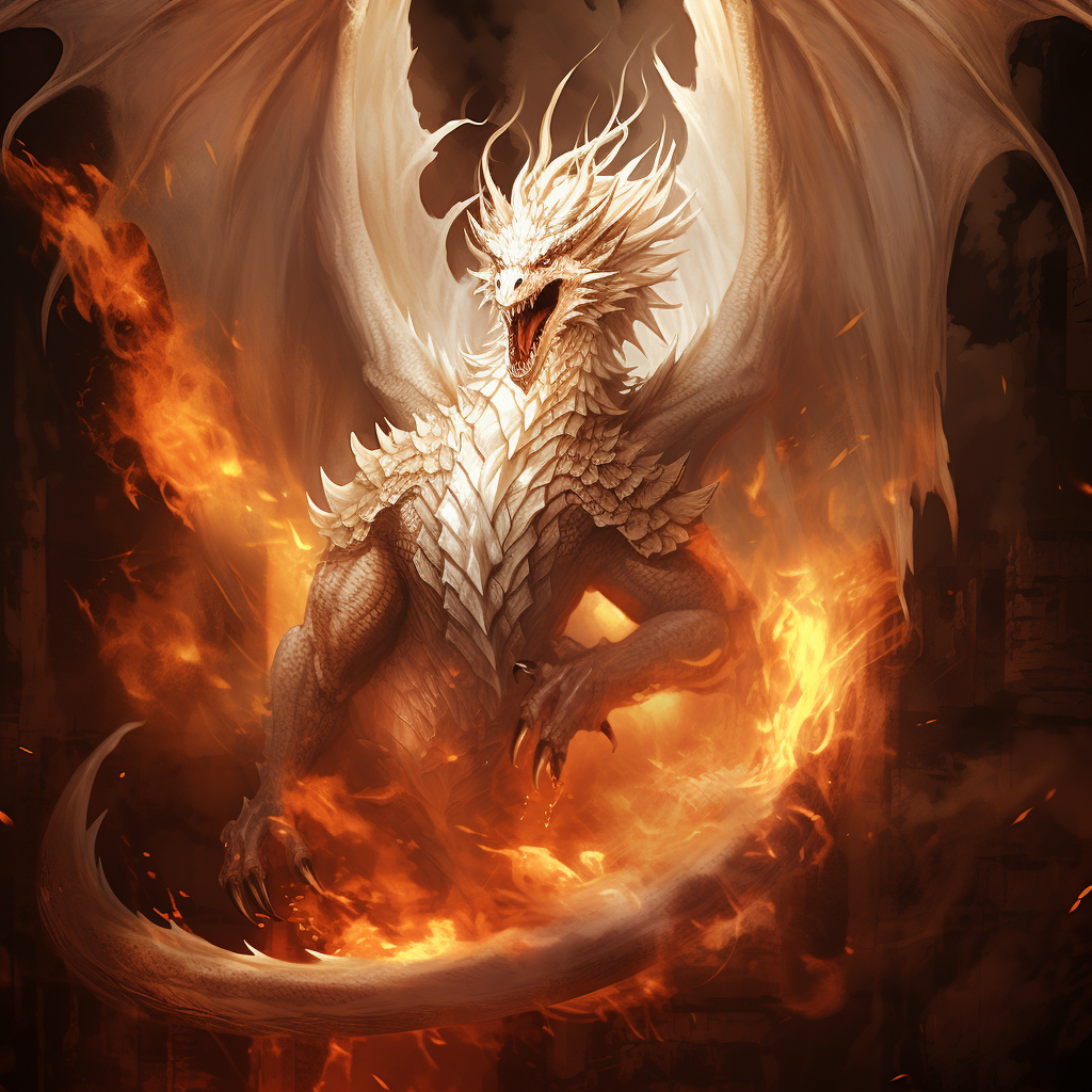 Albino Dragon Breathing Fire Fantasy