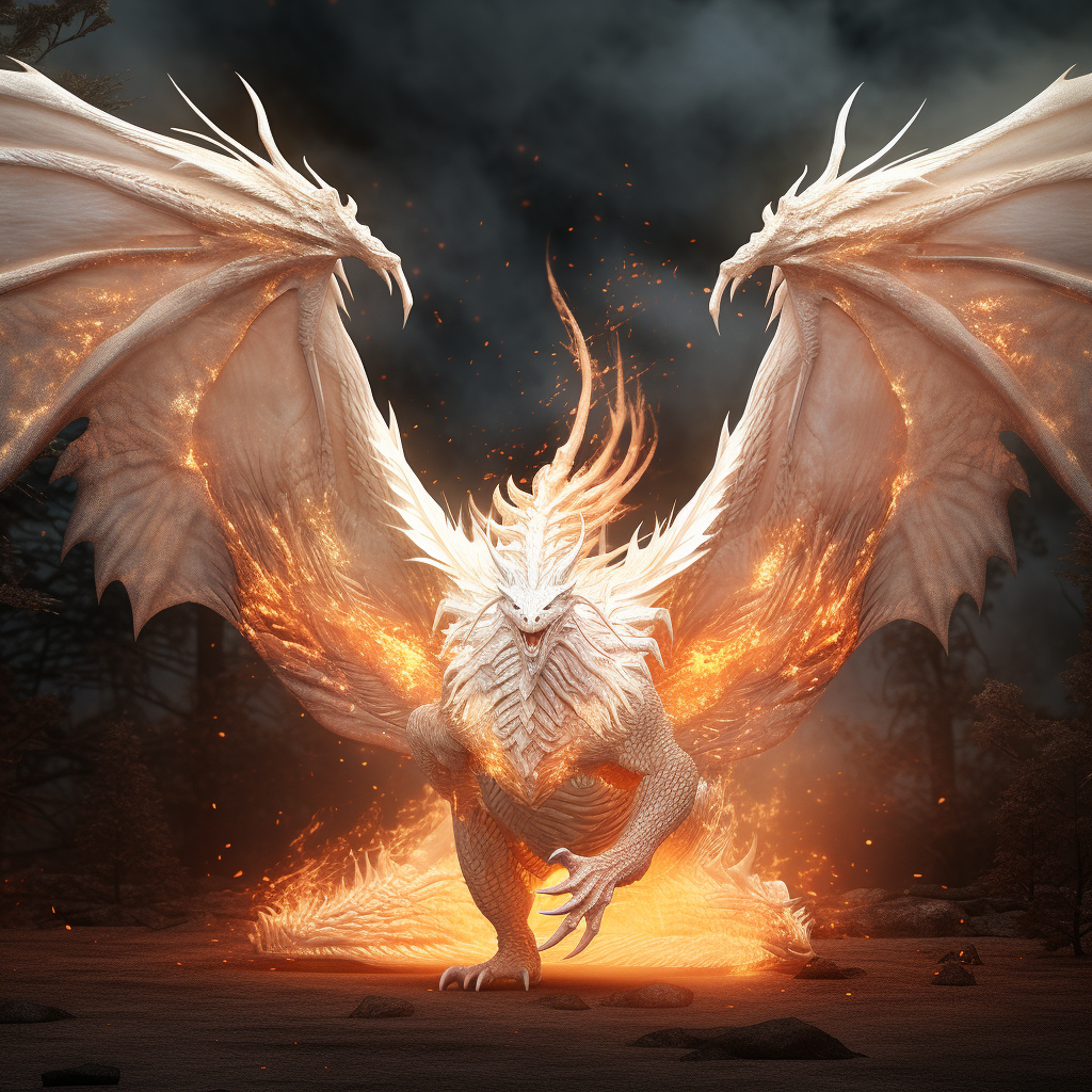 Albino Dragon Wings Fire Fantasy