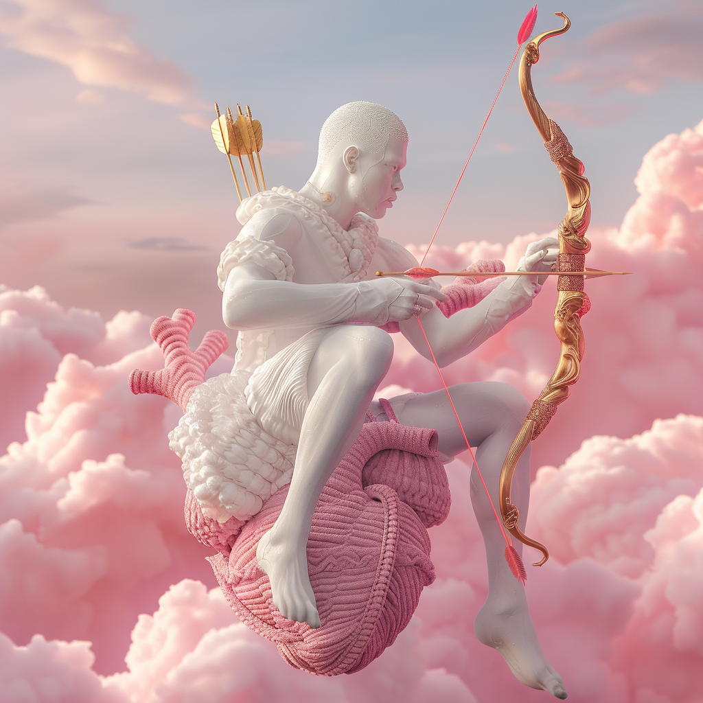 Albino man with golden bow and arrow