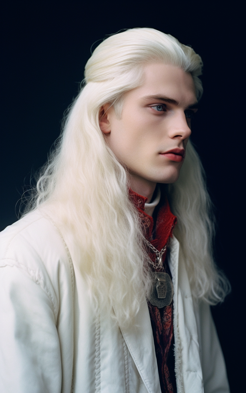 Albino prince with long white hair