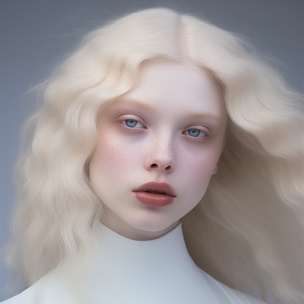 Albino young woman with pale blonde hair