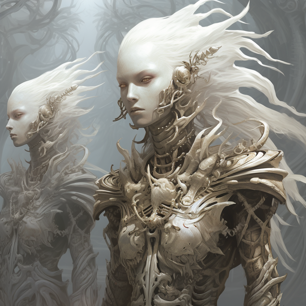 Albino fantasy race with spiraling bone armor