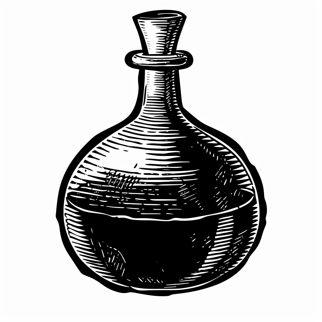 Empty alchemical flask woodcut engraving