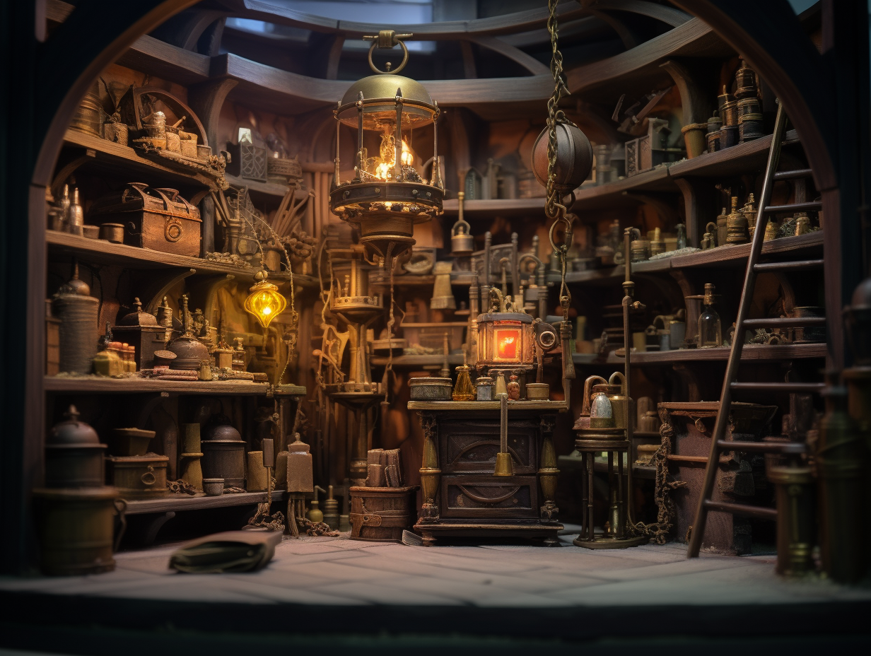 Alchemist's Atelier with Bookshelfs and Laboratory Equipment