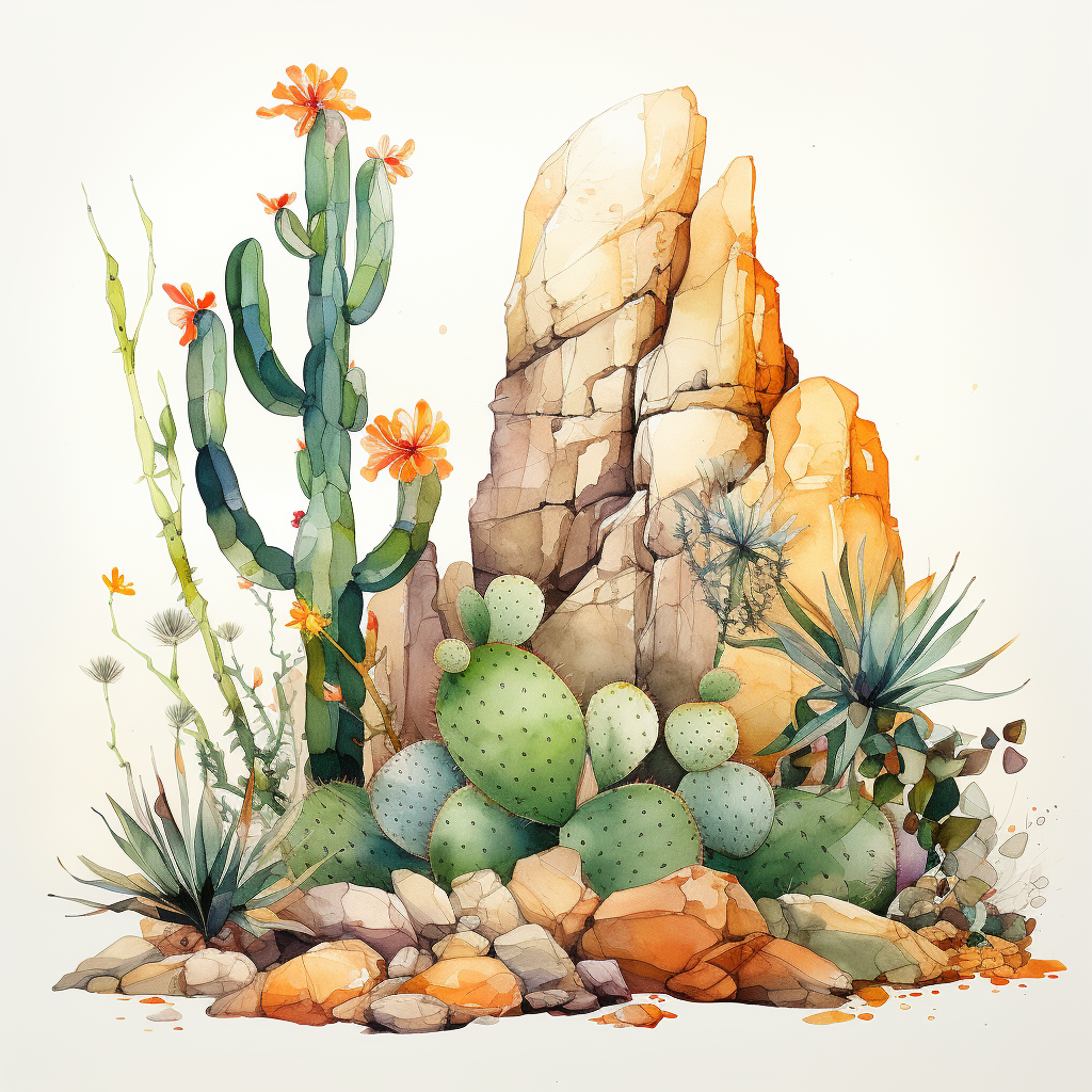 Minimalist Alcohol Ink Desert Rocks and Plants