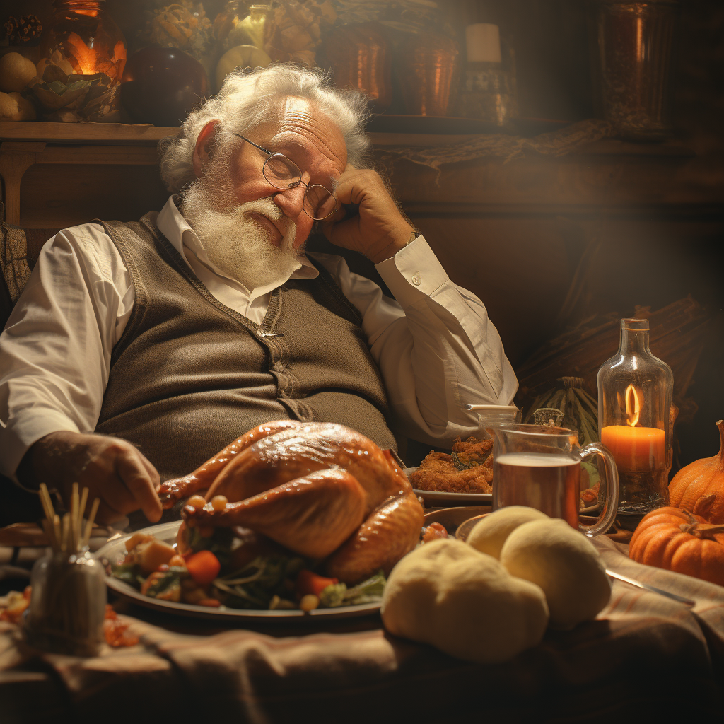 Alcoholic grandfather enjoying Thanksgiving meal