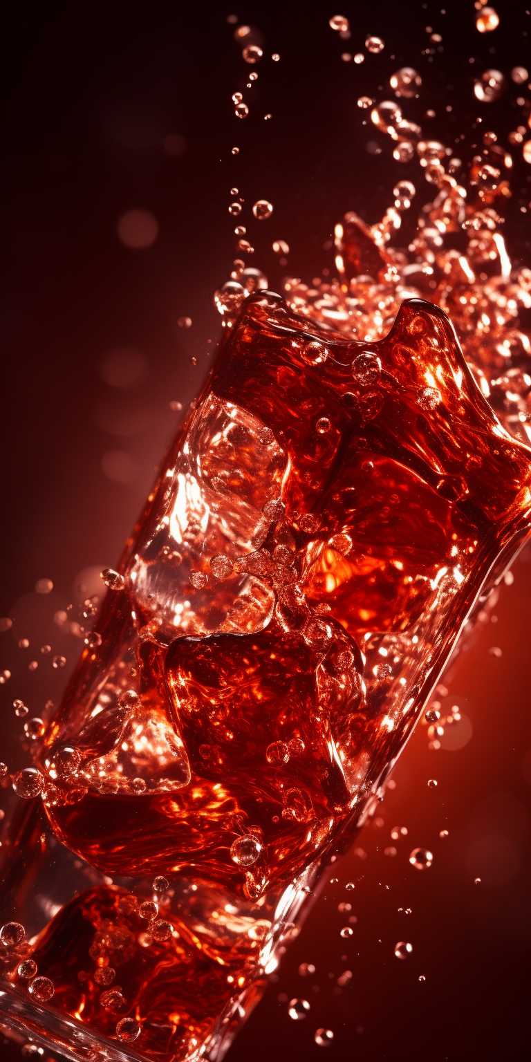 Refreshing alcoholic splash on red background