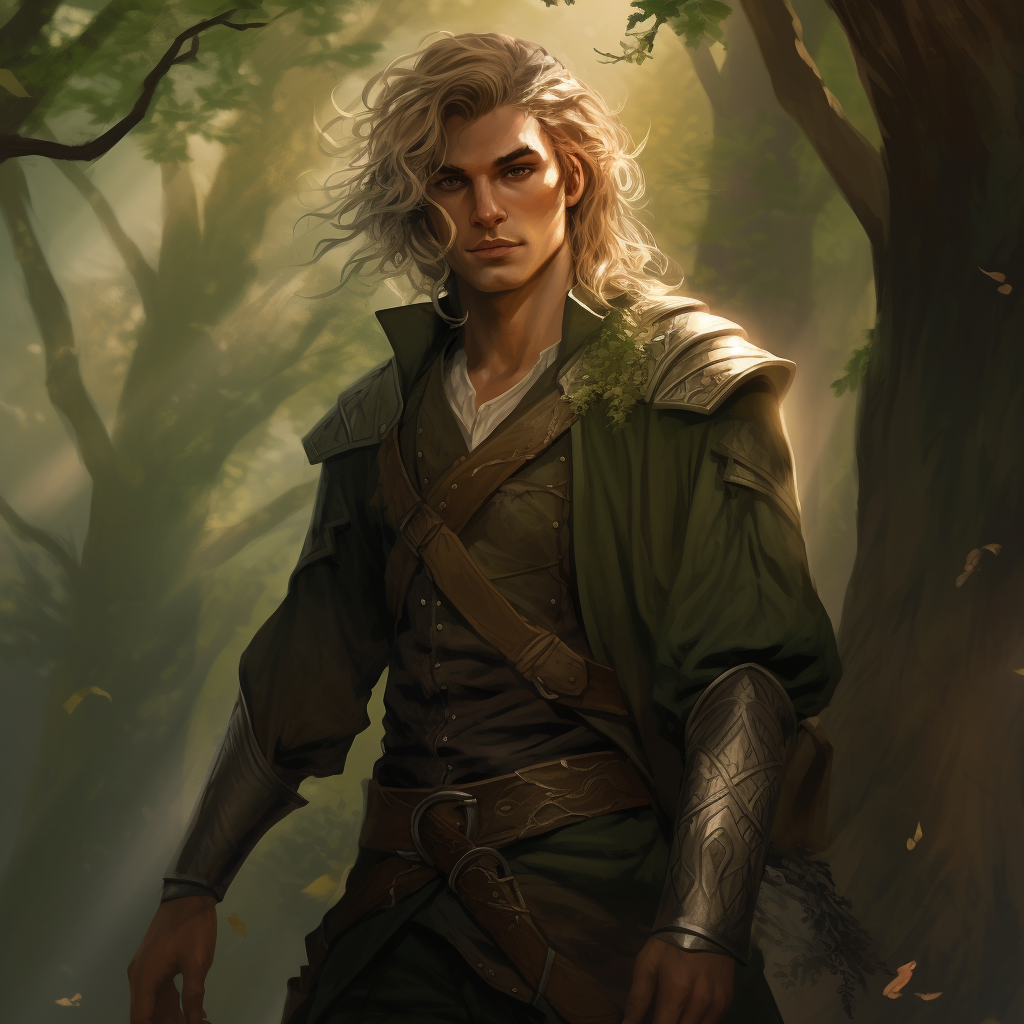 Aldric Vinewarden, a half-elf with strong nature connection.