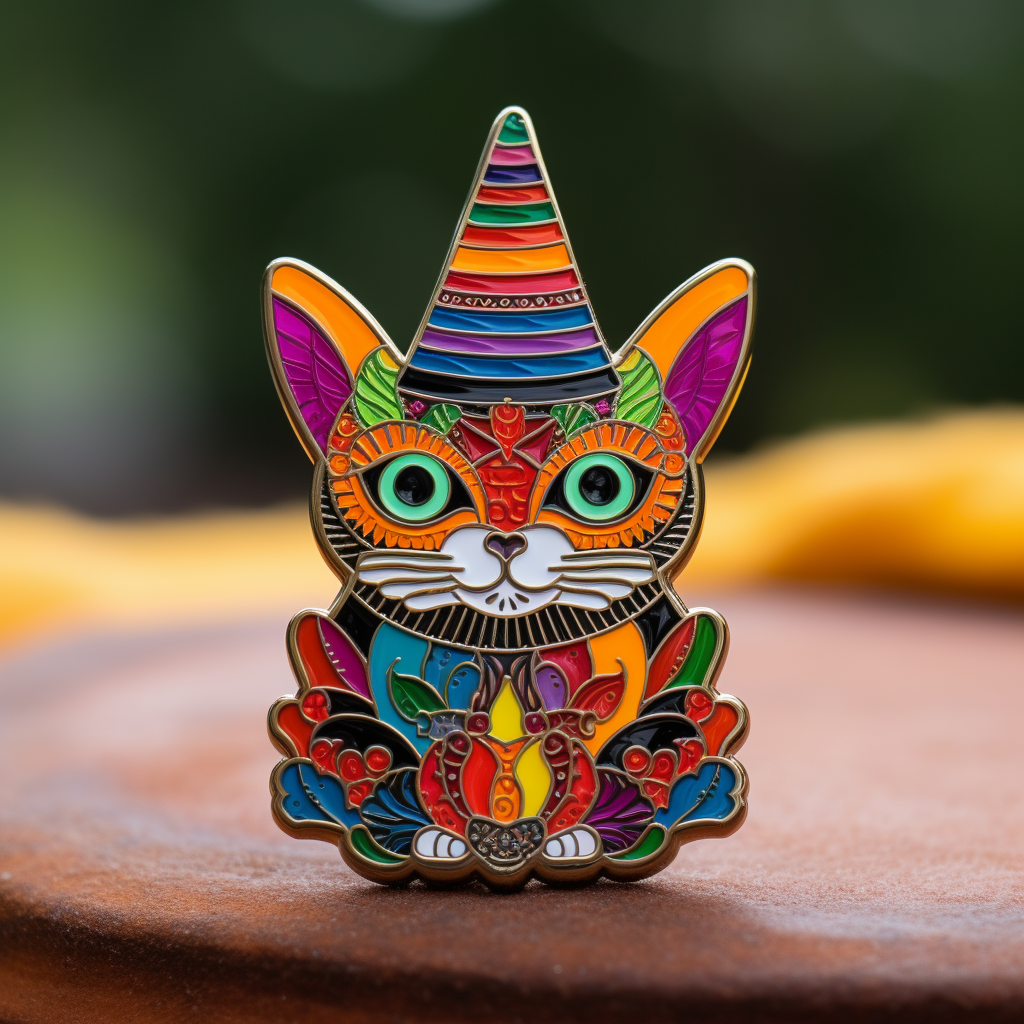 Alebrijes Cat Lapel Pin Sombrero