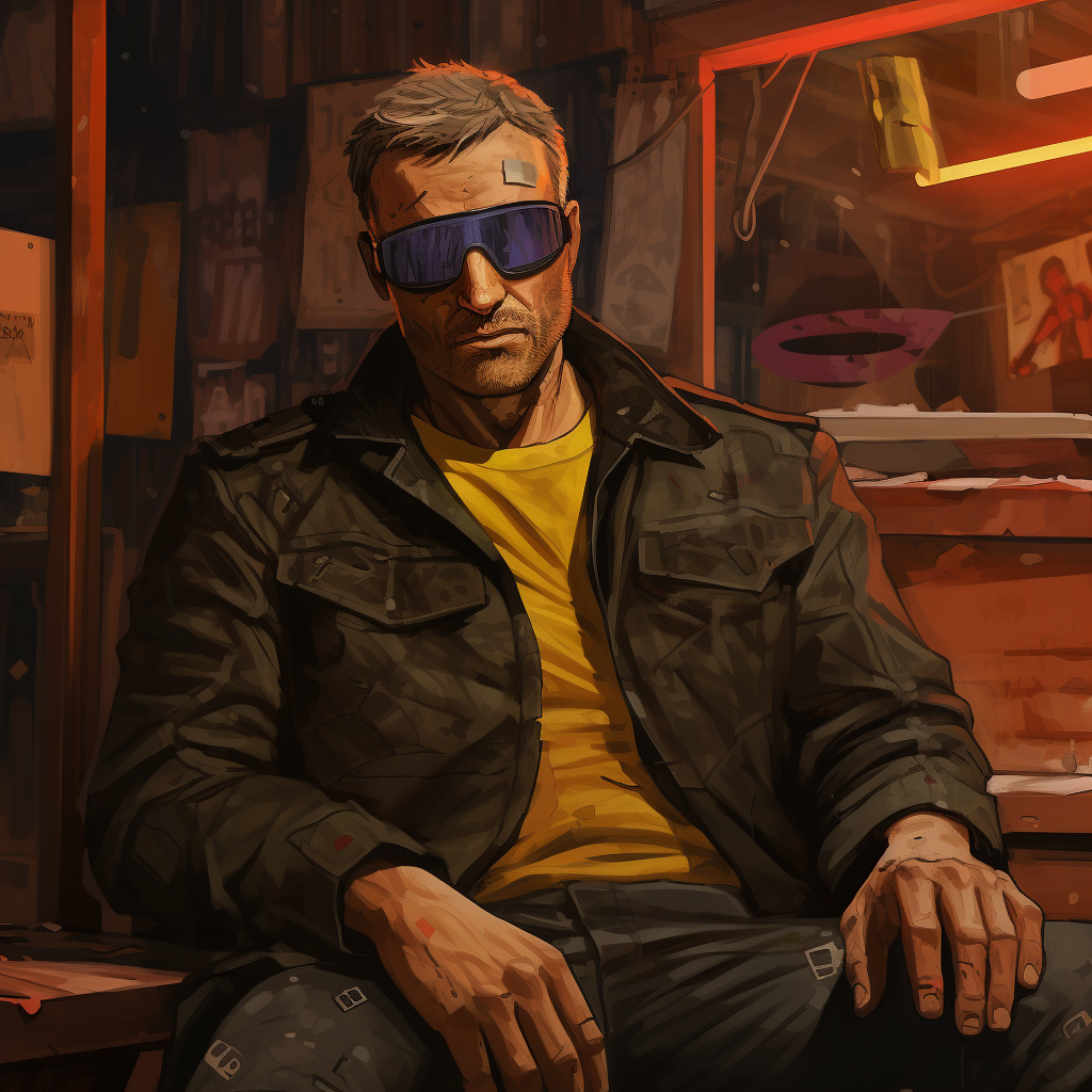 Ukrainian man wearing eyepatch inside a bar