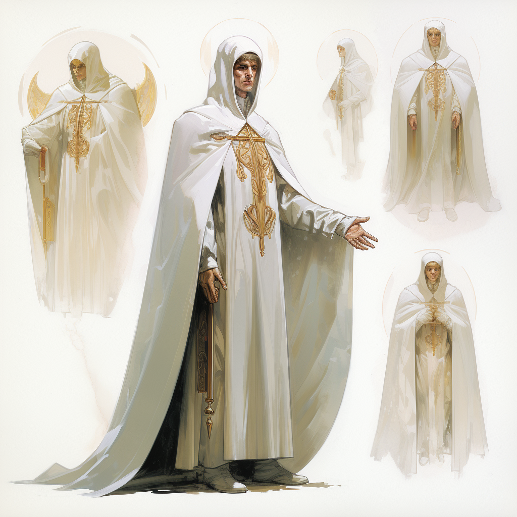 Powerful mage gods in white cape, helm of jasper and ivory