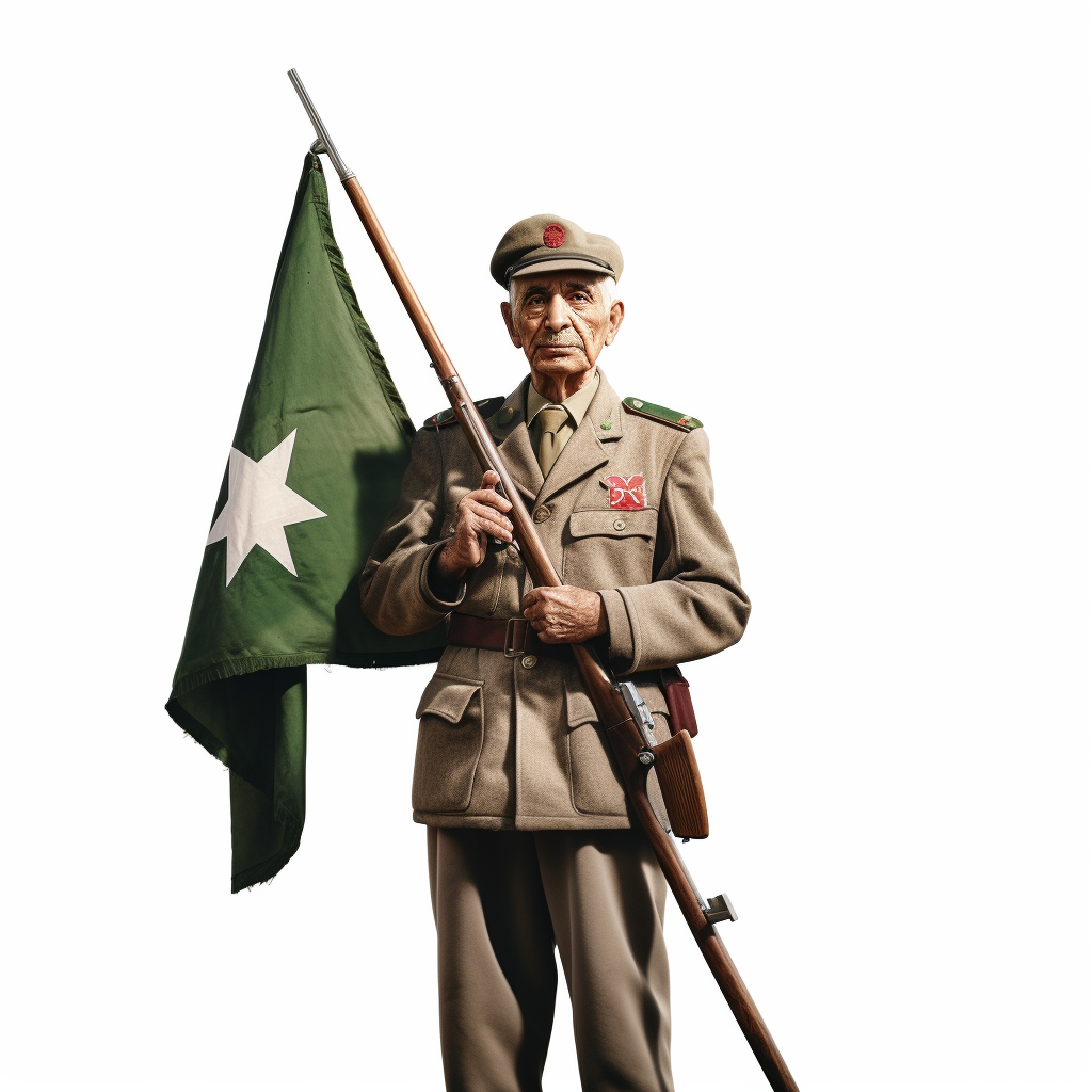 Old soldier holding Algerian flag