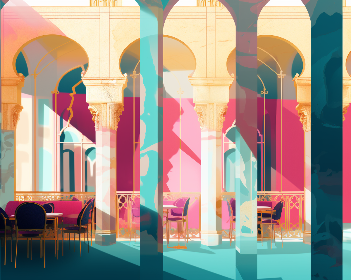 Colorful Alhambra Cafe Colonnade Illustration