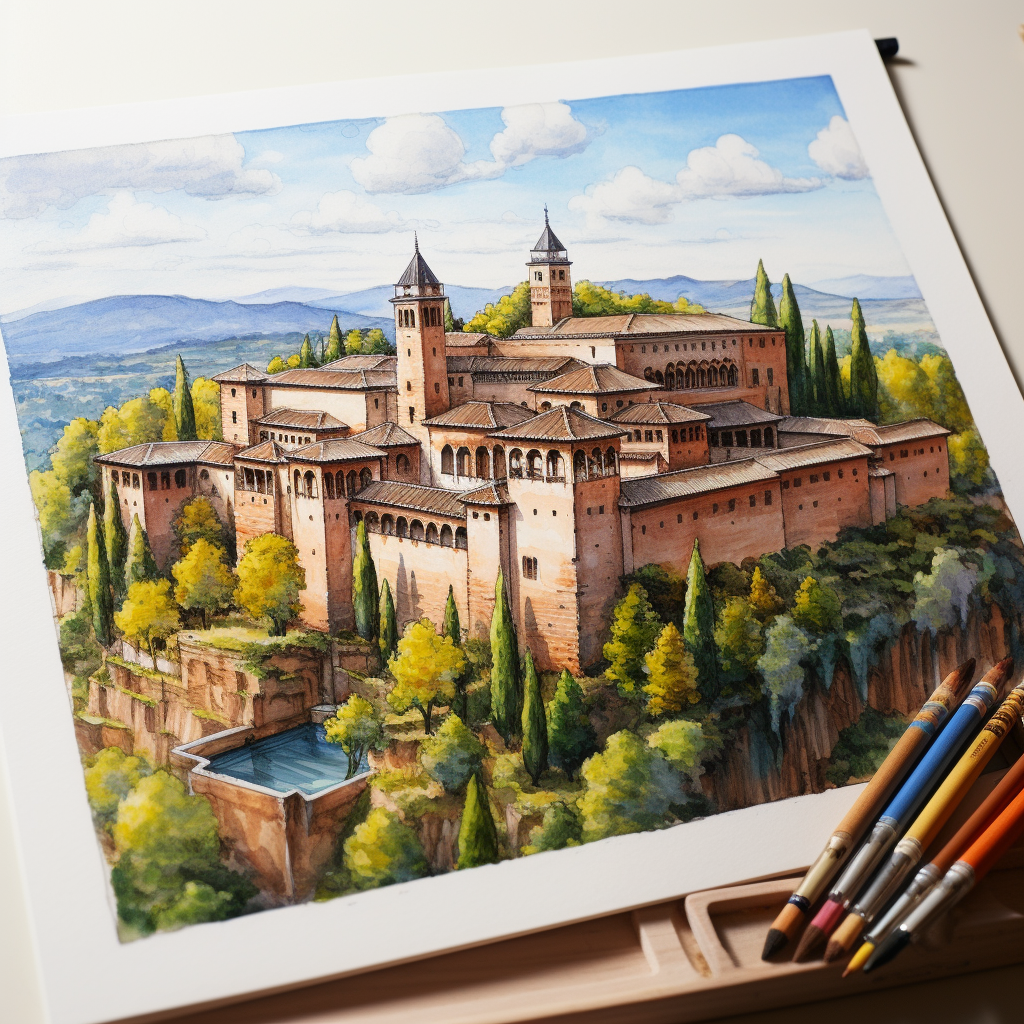 Alhambra Granada Pixar Drawing