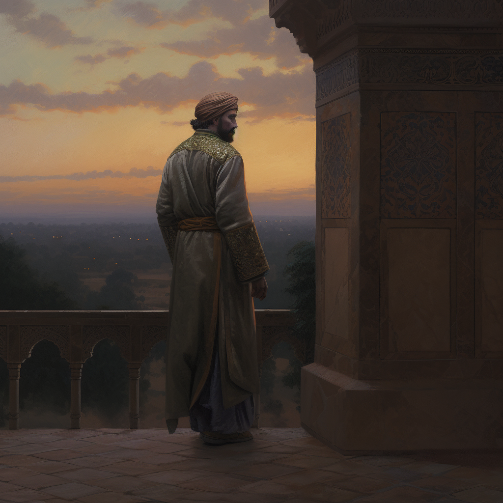 Traveler in Alhambra at Dusk