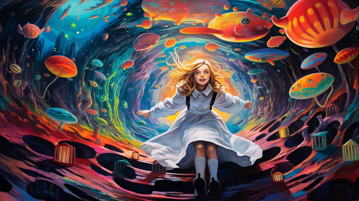 Surreal Alice Falling through Rabbit Hole