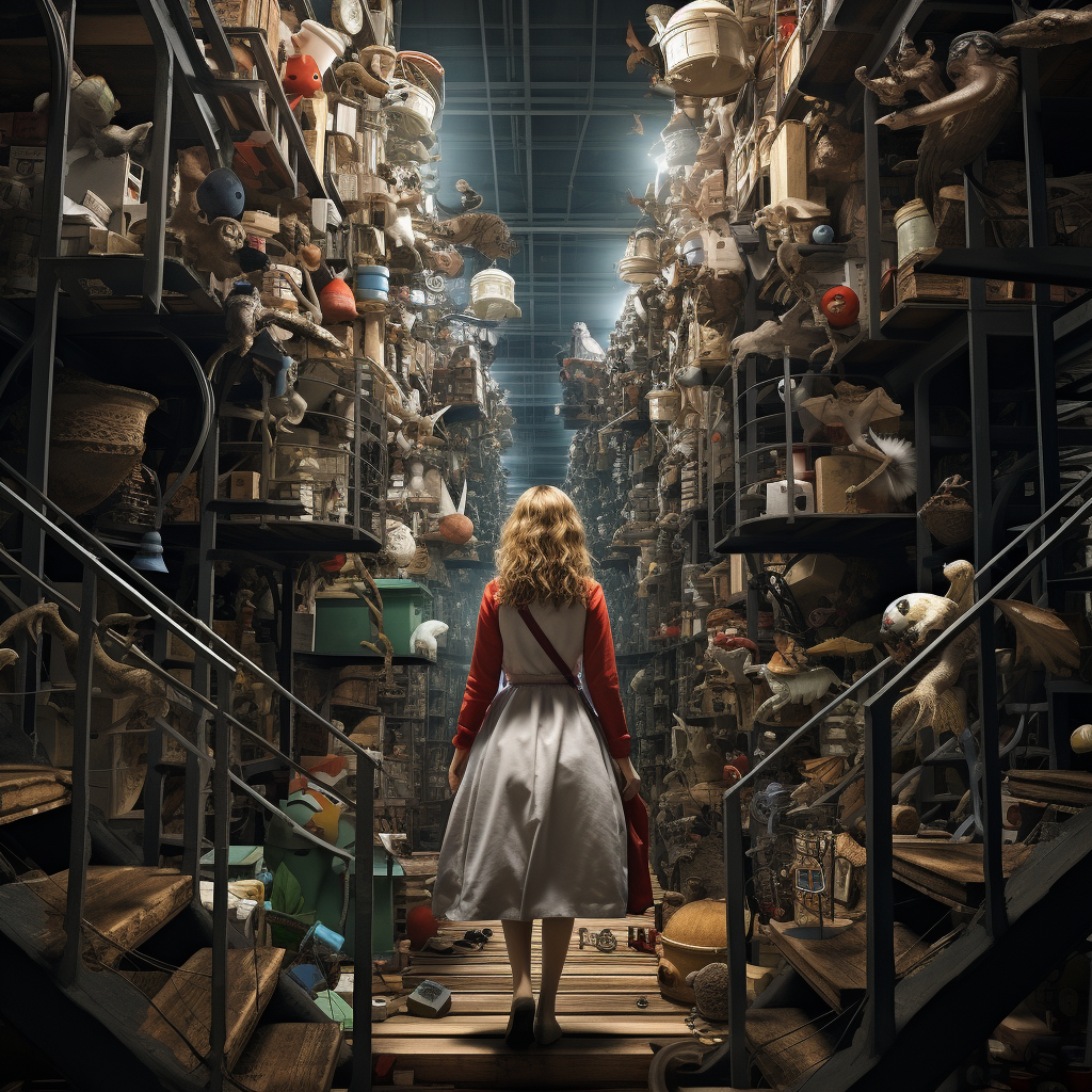 Alice surrounded by industrial wonderland