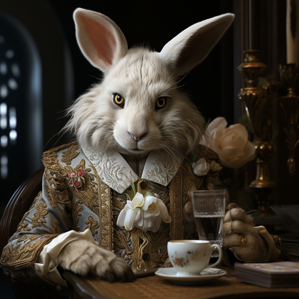 Whimsical white rabbit from Alice in Wonderland