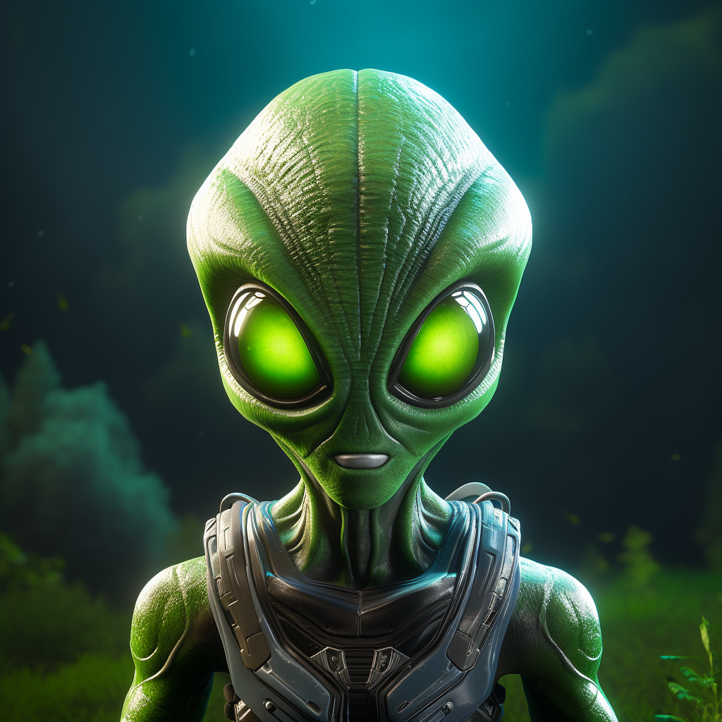 Alien with big eyes in realistic Fortnite green