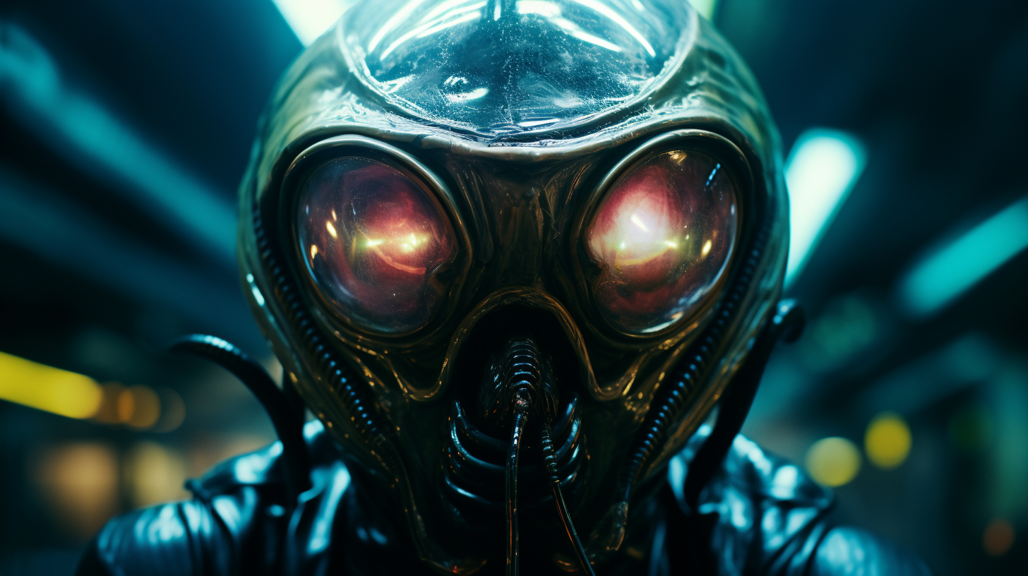 Alien wearing COVID-19 mask in outer space