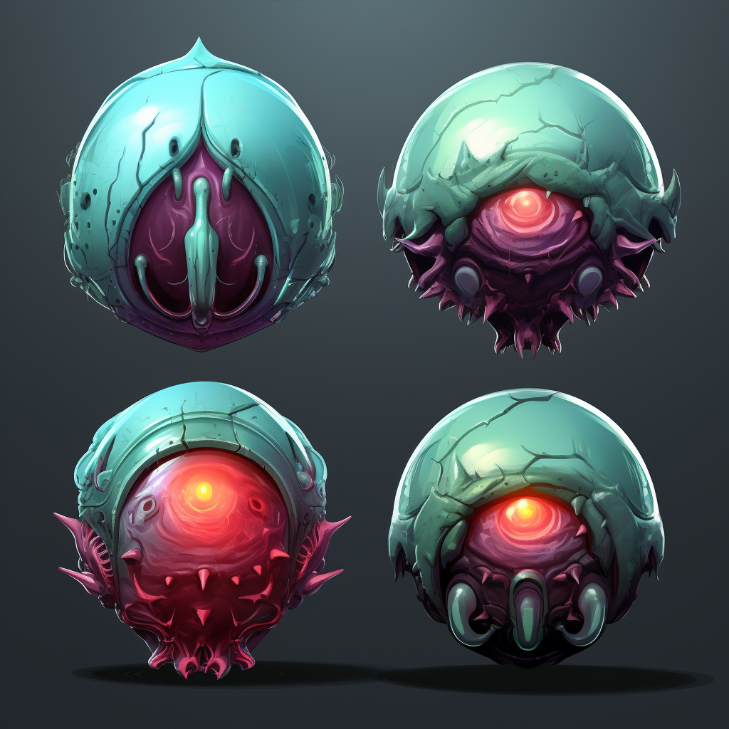 Colorful alien creature inside sphere artifact