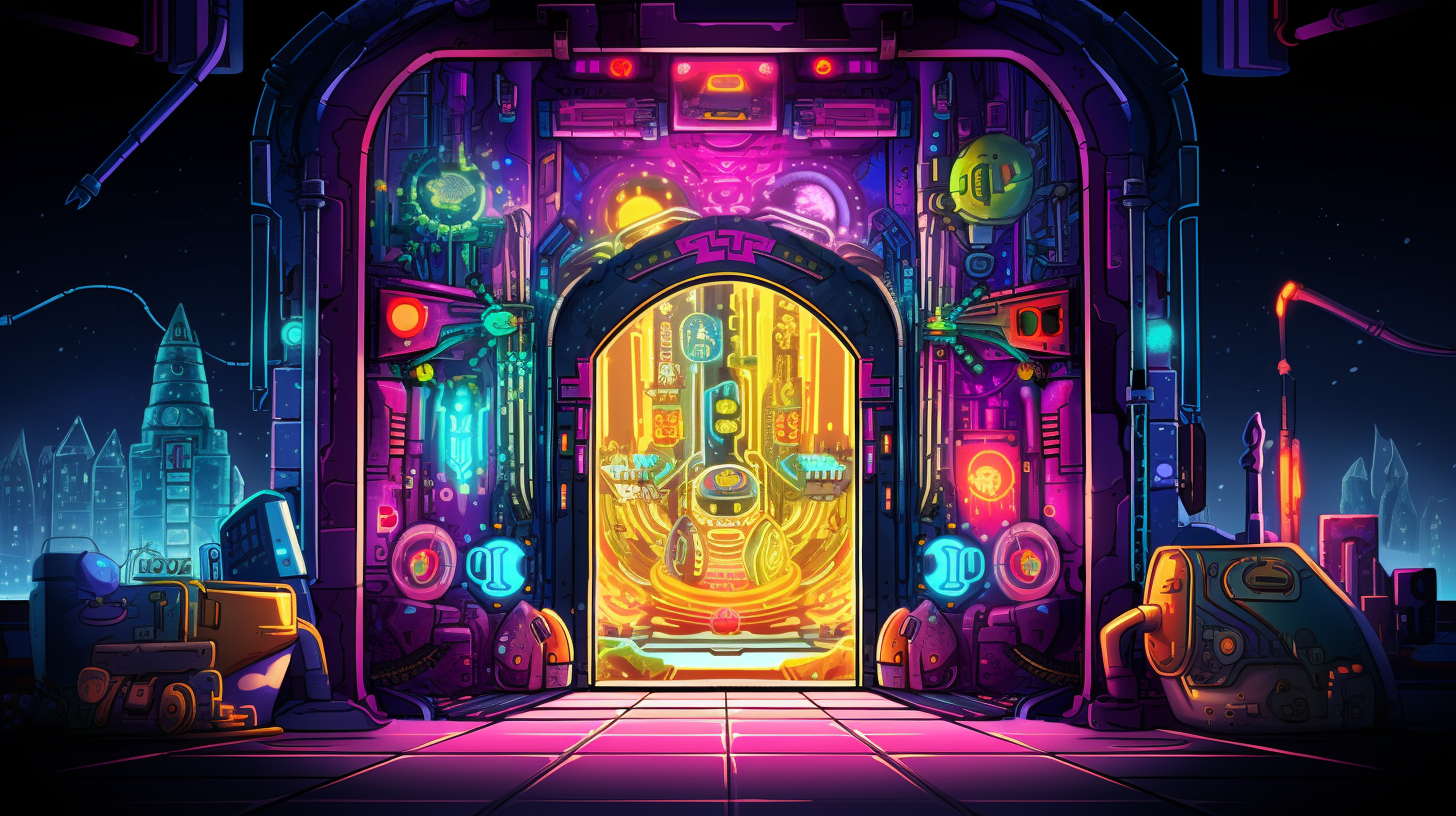 Colorful alien door concept sketch