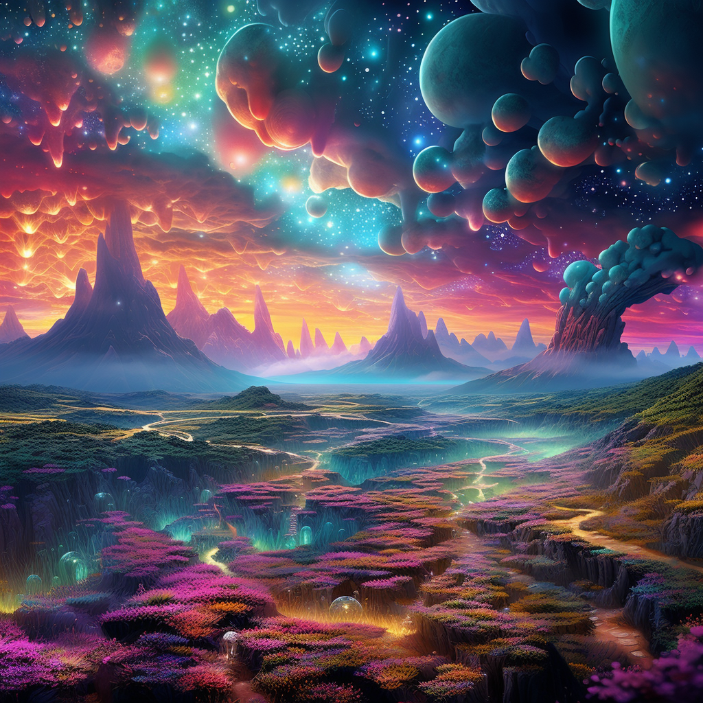 Beautiful alien landscape with electric fractals