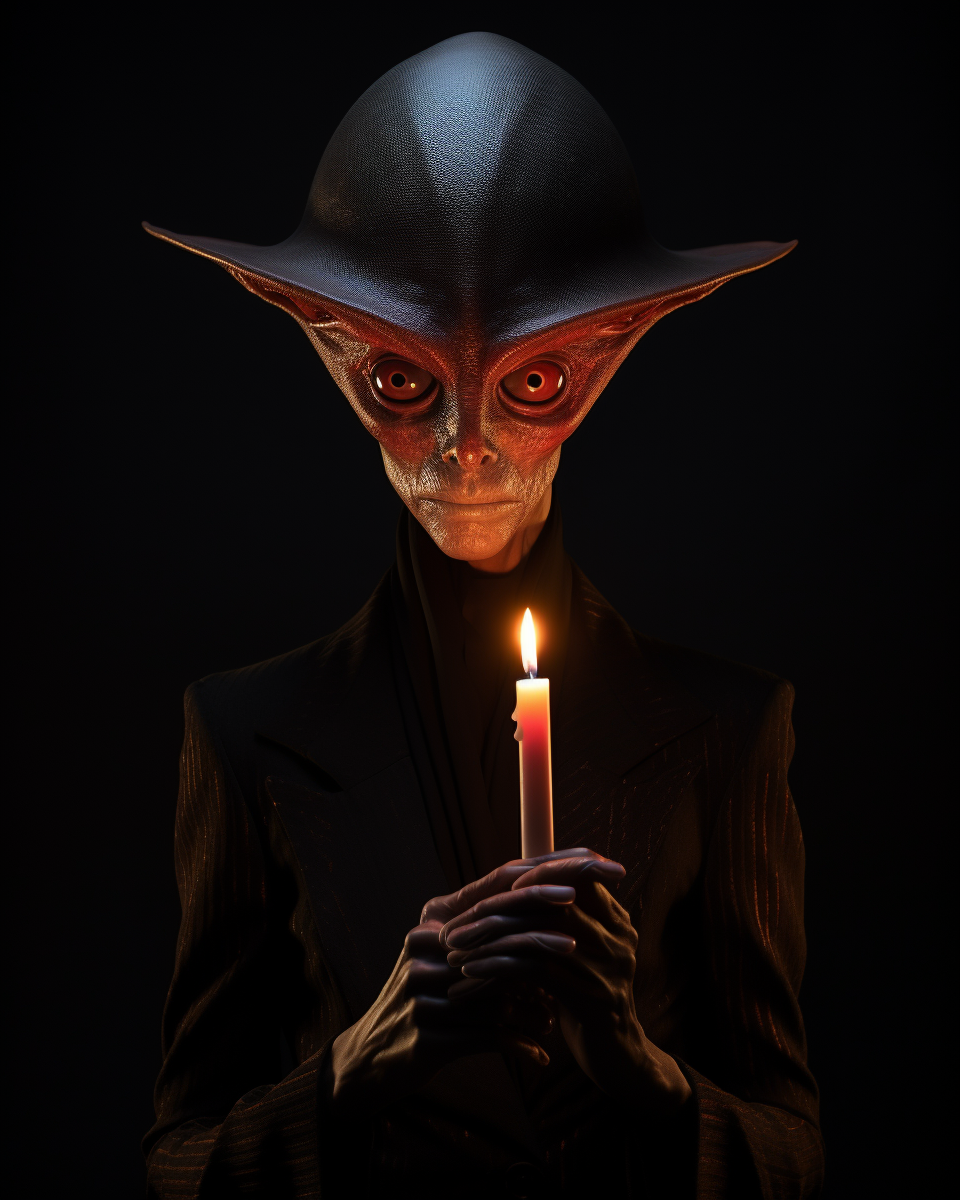 Alien fashion model with candle