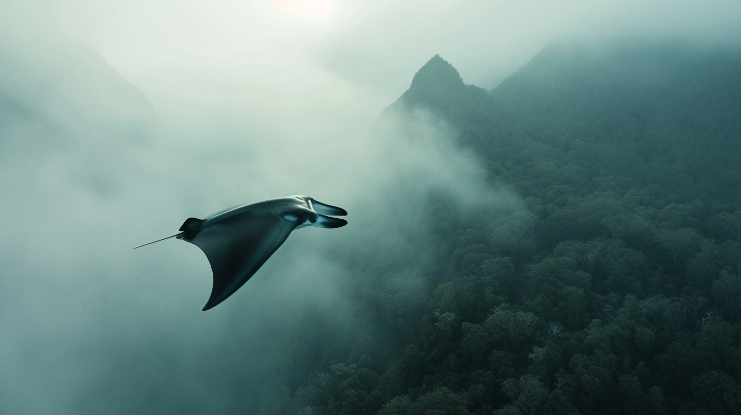 Manta Ray Alien Creature in Alien Forest