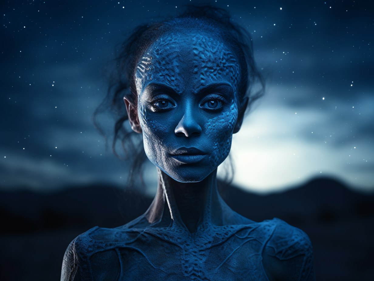 Alien Human Hybrid in Starry Night Sky