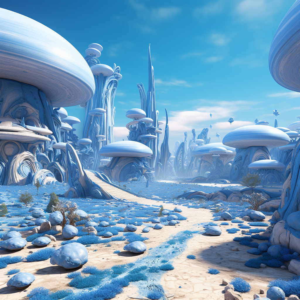 Stunning alien landscape with vibrant blue colors