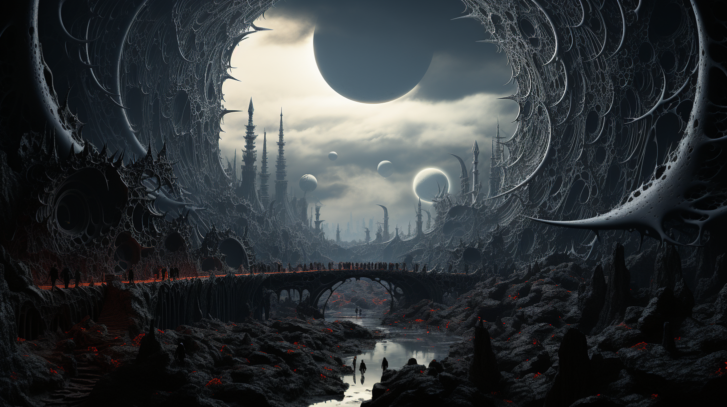 Black and White Alien Landscape Artwork