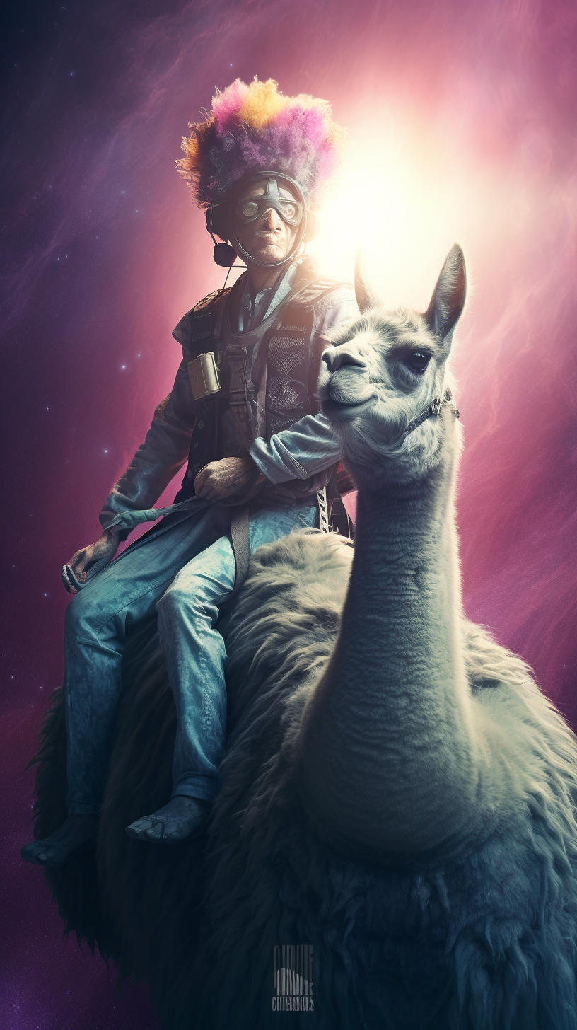 Alien riding llama in incredible scene