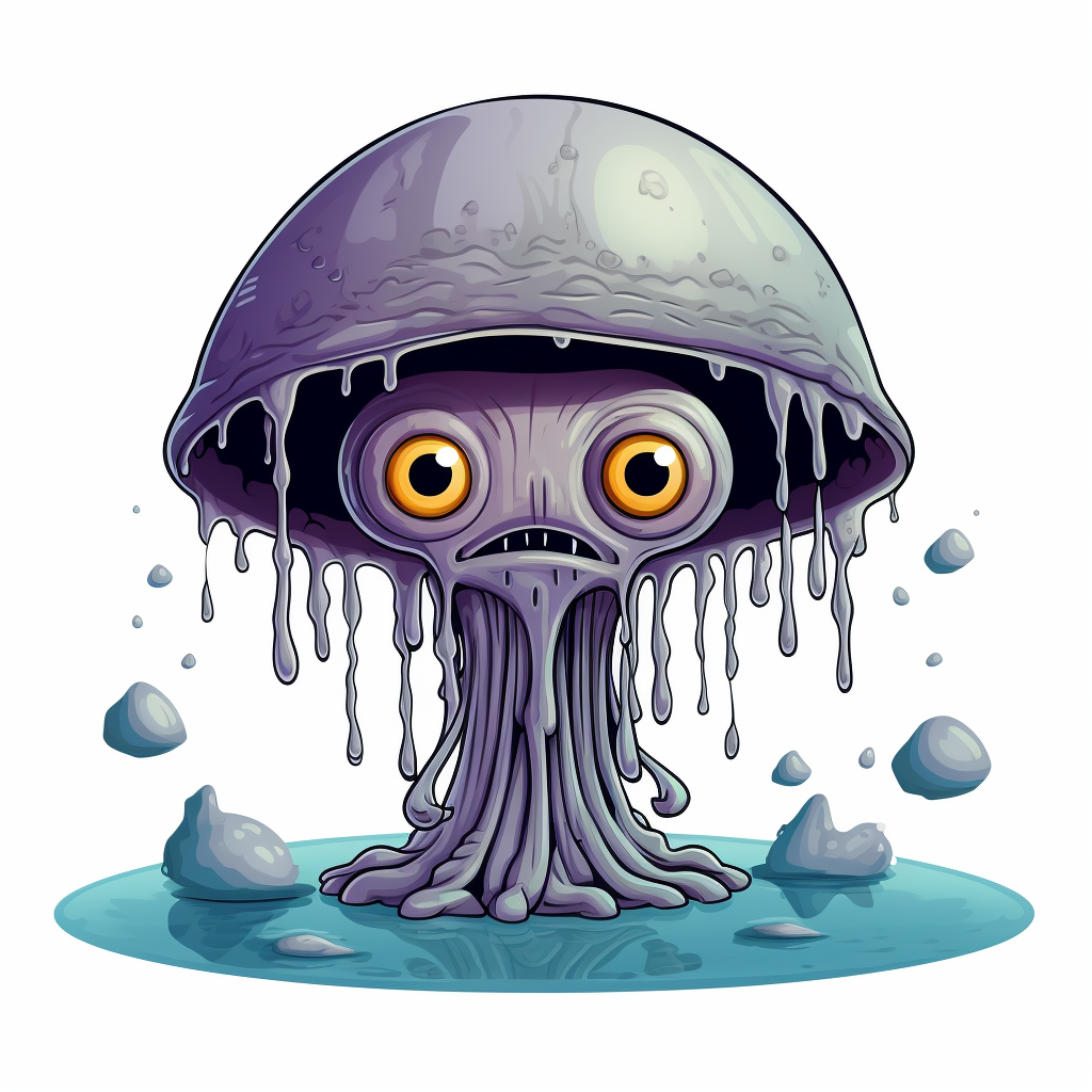 Cartoon alien riding jellyfish artwork