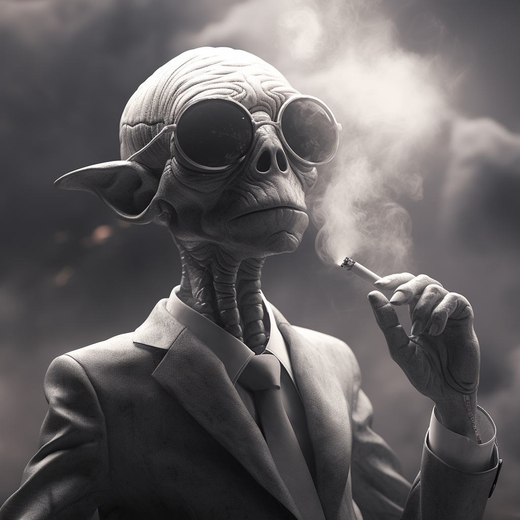 Comic-style alien smoking cigar art