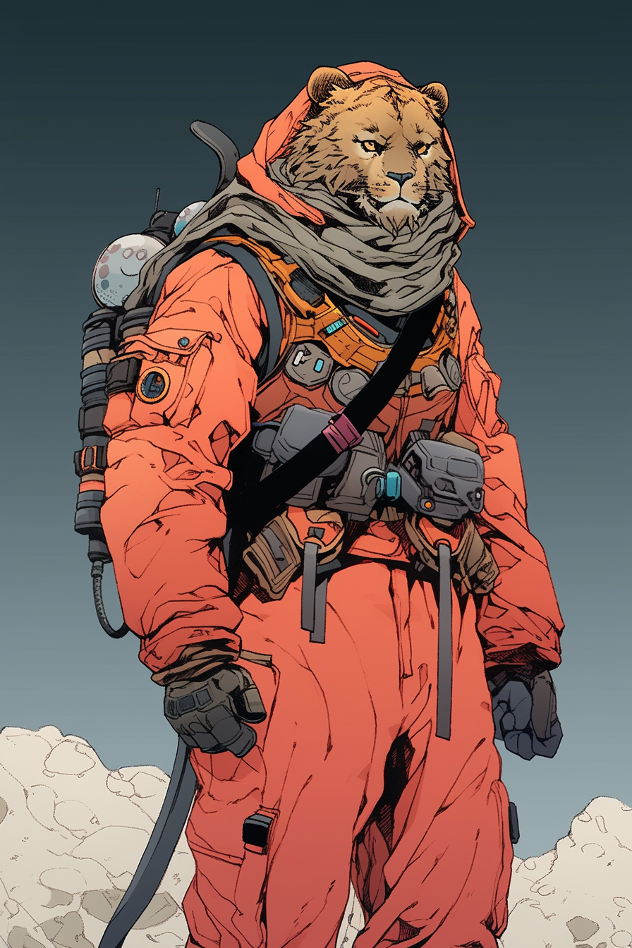 Illustration of Lion-like Alien Space Mercenary