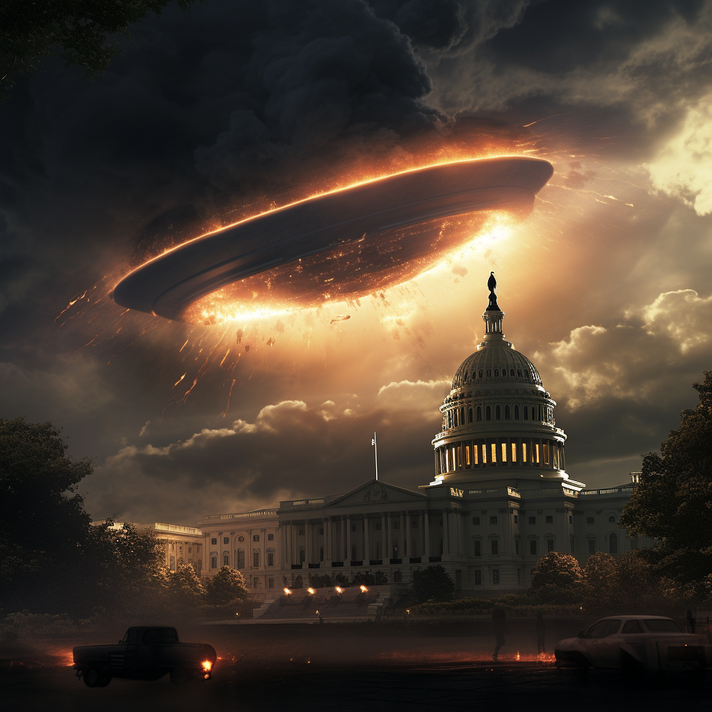 Alien spaceship destroying the Whitehouse