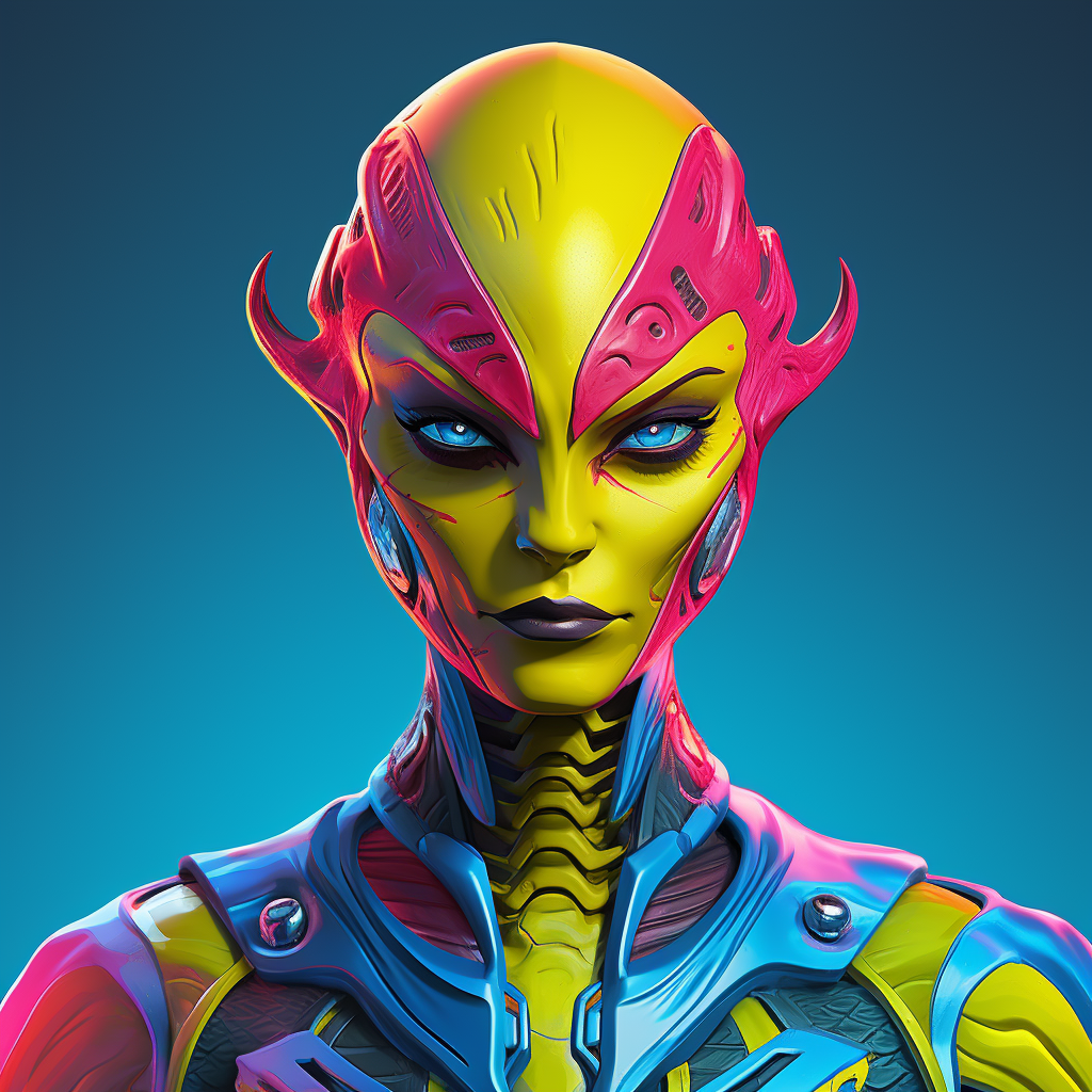 Alien woman Fortnite character in vibrant battle colors