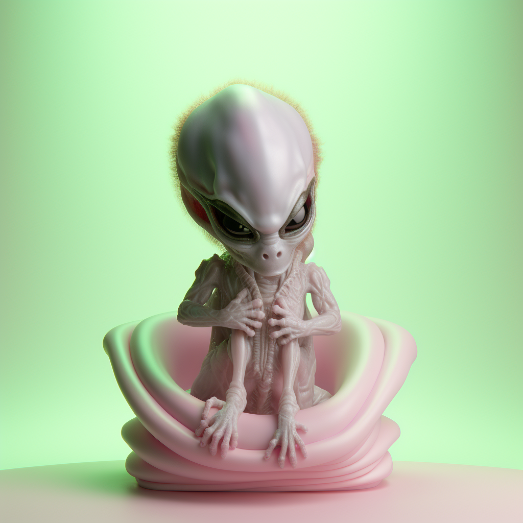 Cute alien xenomorph baby on pastel background