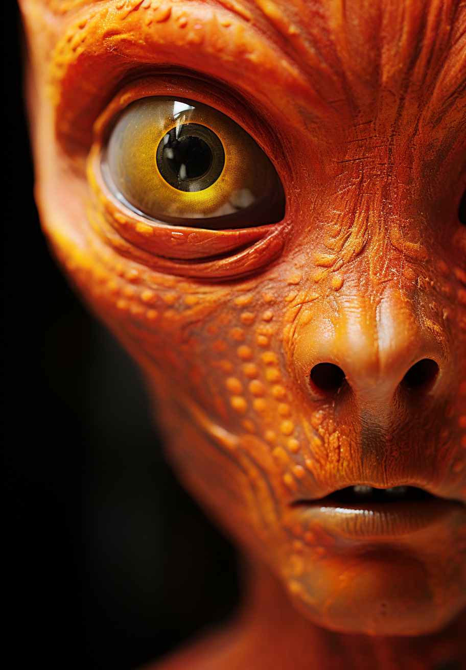 Close-up shot of mesmerizing alien being face