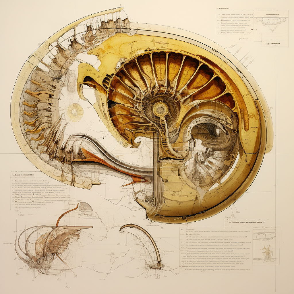 Detailed Technical Drawing of Alien Fossil