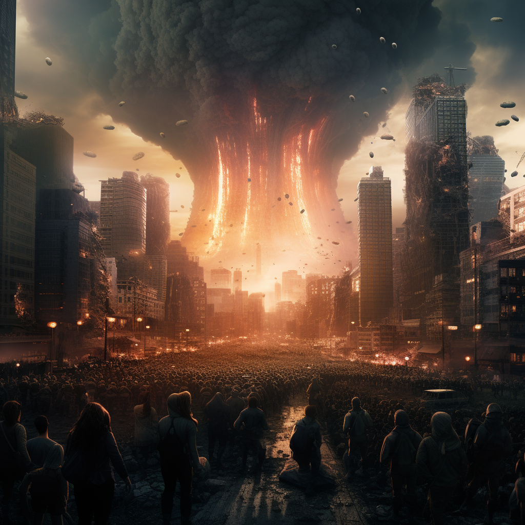 Alien invasion with city destruction and resistance