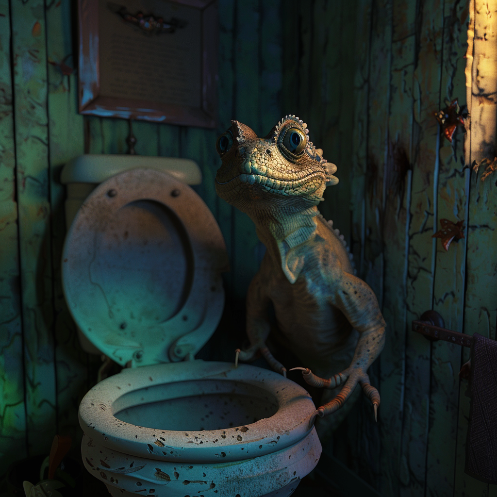 Alien lizard hiding in toilet