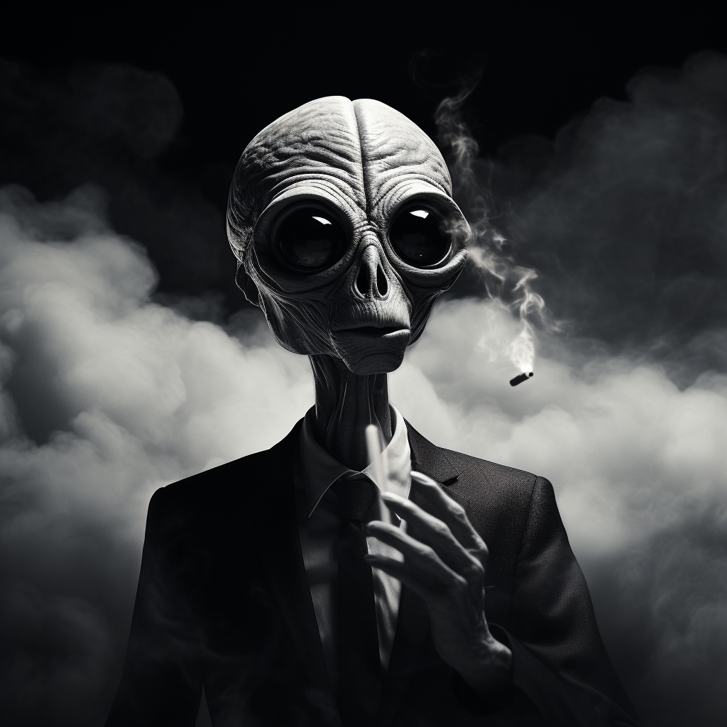 2D alien smoking cigar artwork