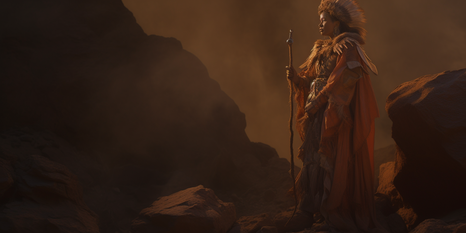 Tribal leader in Martian landscape scene