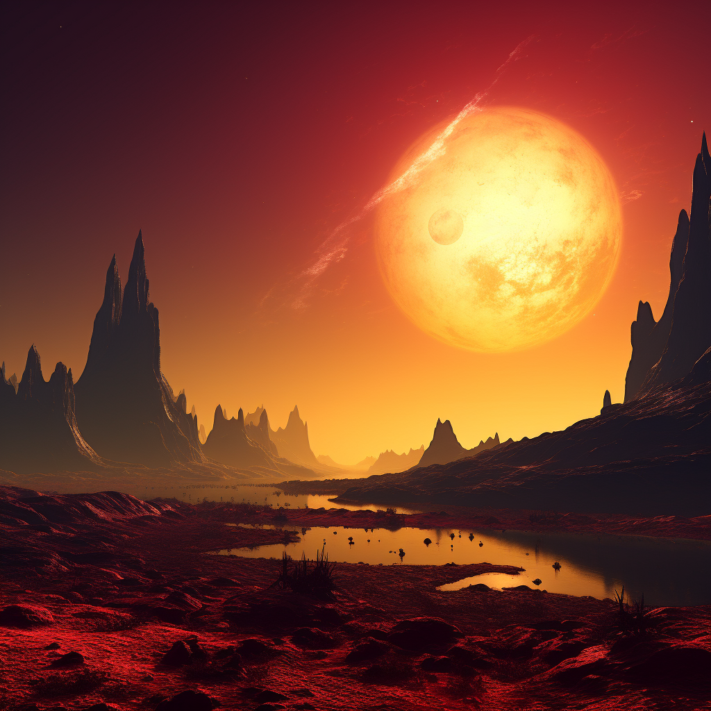 Detailed image of Alien Planet with Yellow Sky and Red Trees