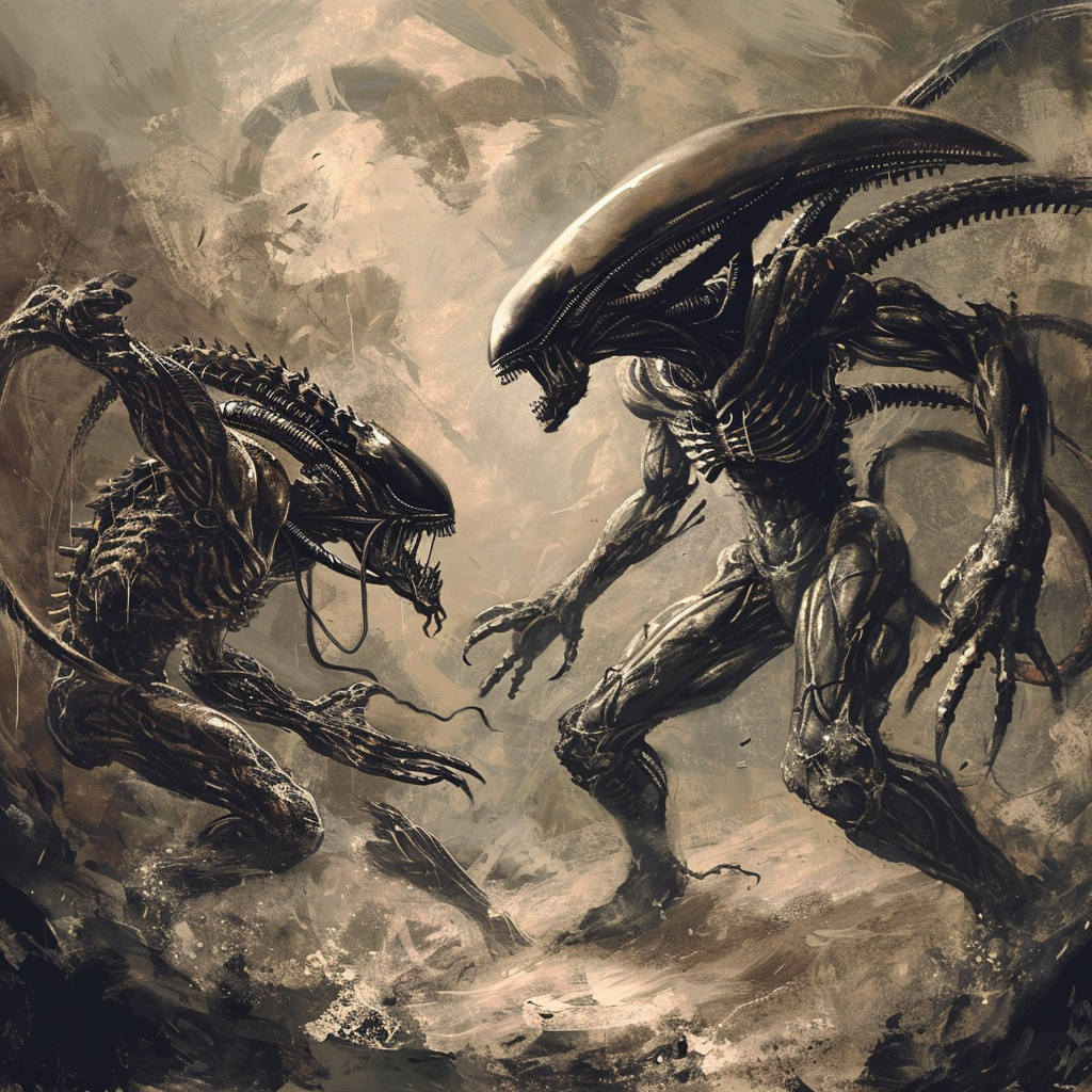 Aliens fighting demons stock photo